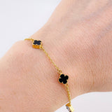 Pulso Modulable Trebol Onix Negro 2.7 g / 17.3 cm - 15.8 cm / 1.36 mm Oro Amarillo 18K