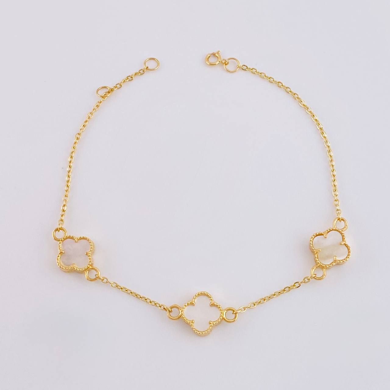 Pulso Modulable Trebol Blanco 3.75 g / 19.3 cm - 17.8 cm / 1.4 mm Oro Amarillo 18K