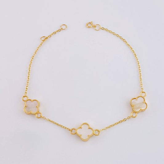 Pulso Modulable Trebol Blanco 3.75 g / 19.3 cm - 17.8 cm / 1.4 mm Oro Amarillo 18K
