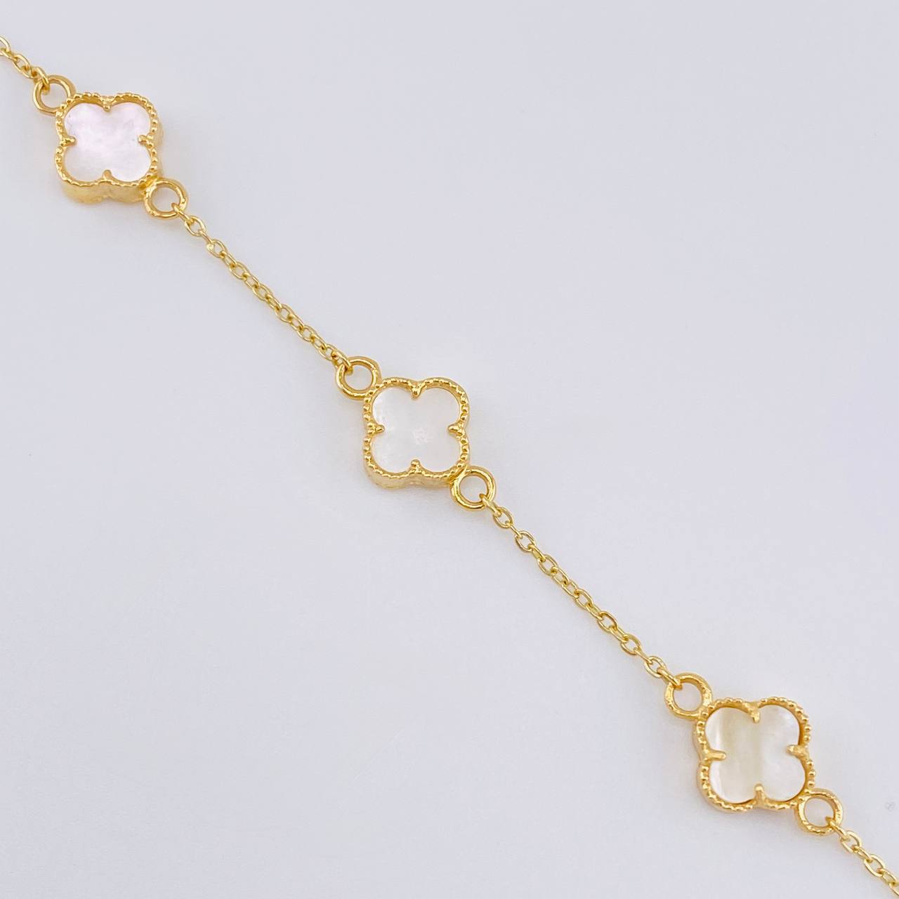 Pulso Modulable Trebol Blanco 3.75 g / 19.3 cm - 17.8 cm / 1.4 mm Oro Amarillo 18K