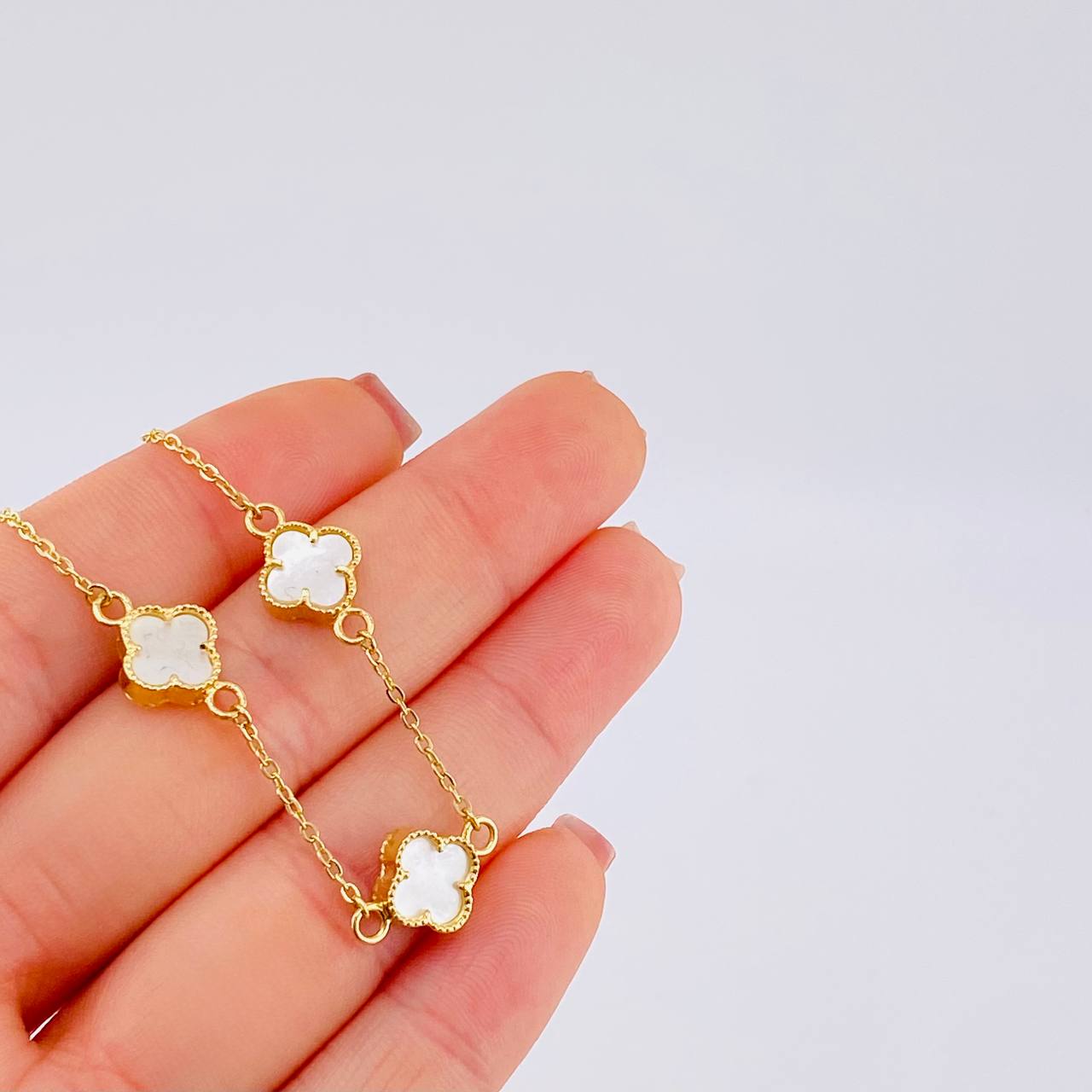 Pulso Modulable Trebol Blanco 3.75 g / 19.3 cm - 17.8 cm / 1.4 mm Oro Amarillo 18K
