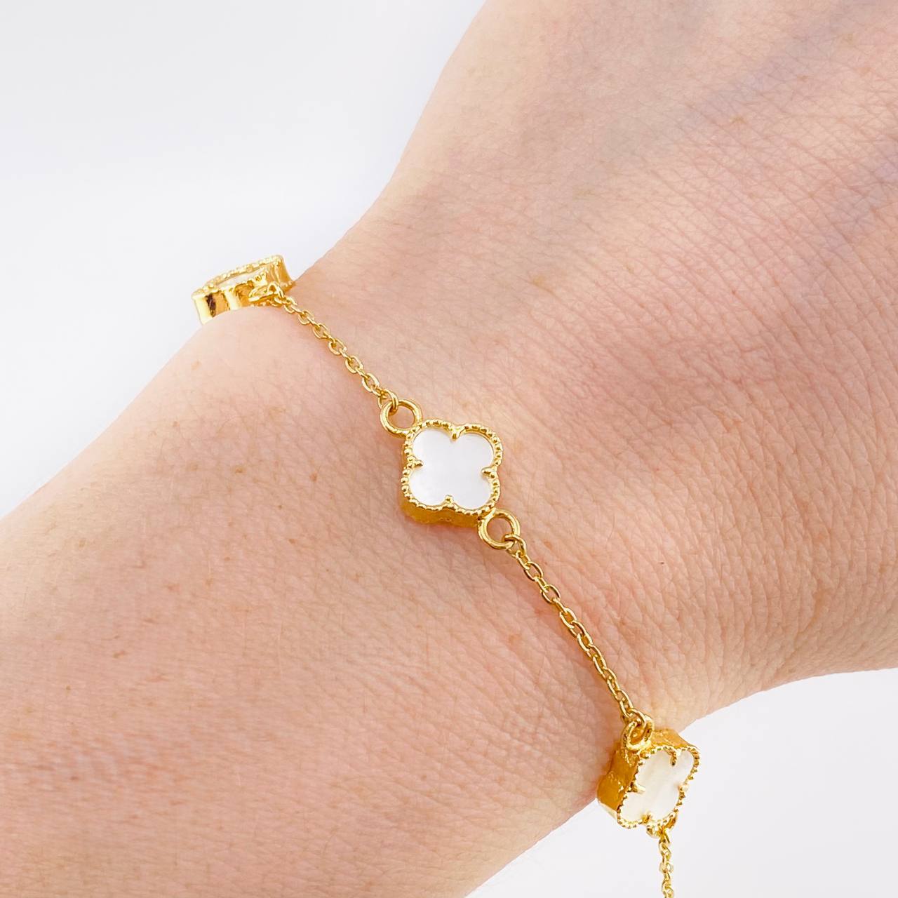 Pulso Modulable Trebol Blanco 3.75 g / 19.3 cm - 17.8 cm / 1.4 mm Oro Amarillo 18K