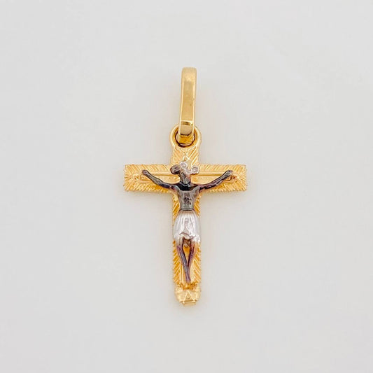 Dije Cruz Cristo 0.9 g / 2 cm Tres Oros Amarillo Blanco Negro 18K