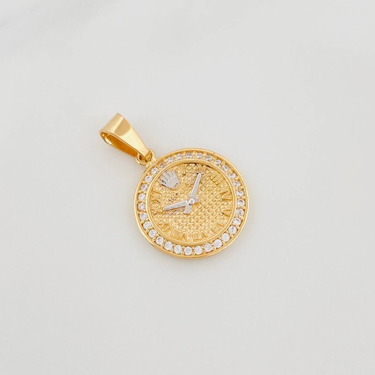 Dije Reloj Corona 3 g / 2.5 cm Dos Oros Amarillo Blanco 18K