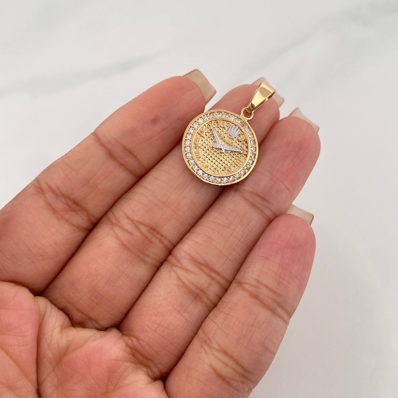 Dije Reloj Corona 3 g / 2.5 cm Dos Oros Amarillo Blanco 18K