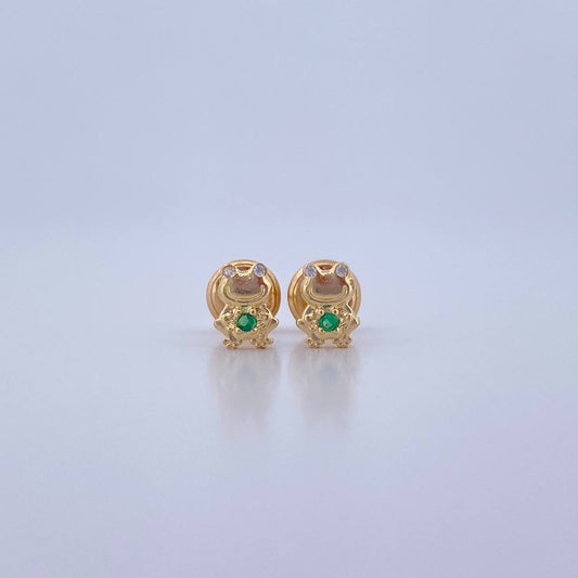 Topos Rana 0.65gr / Circones Verde Blancos  Oro Amarillo 18K &