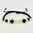 Pulsera Tejida Negra Herraje Infinito Bolas Diamantadas 4Mm-5Mm / 4 Und Oro Amarillo 18K