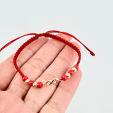 Pulsera Tejida Roja Herraje Infinito Bolas Lisas 4Mm / 4 Und Oro Amarillo 18K