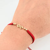 Pulsera Tejida Roja Herraje Infinito Bolas Lisas 3Mm / 4 Und Oro Amarillo 18K