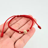 Pulsera Tejida Roja Herraje San Benito Bolas Diamantadas 4Mm / 2 Und Oro Amarillo 18K