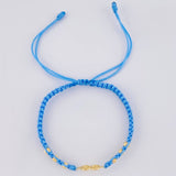 Pulsera Tejida Azul Herraje Infinito Bolas Diamantadas 3Mm / 6Und Oro Amarillo 18K