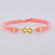 Pulsera Tejida Rosada Herraje Infinito Bolas Diamantadas 4Mm / 2 Und Oro Amarillo 18K