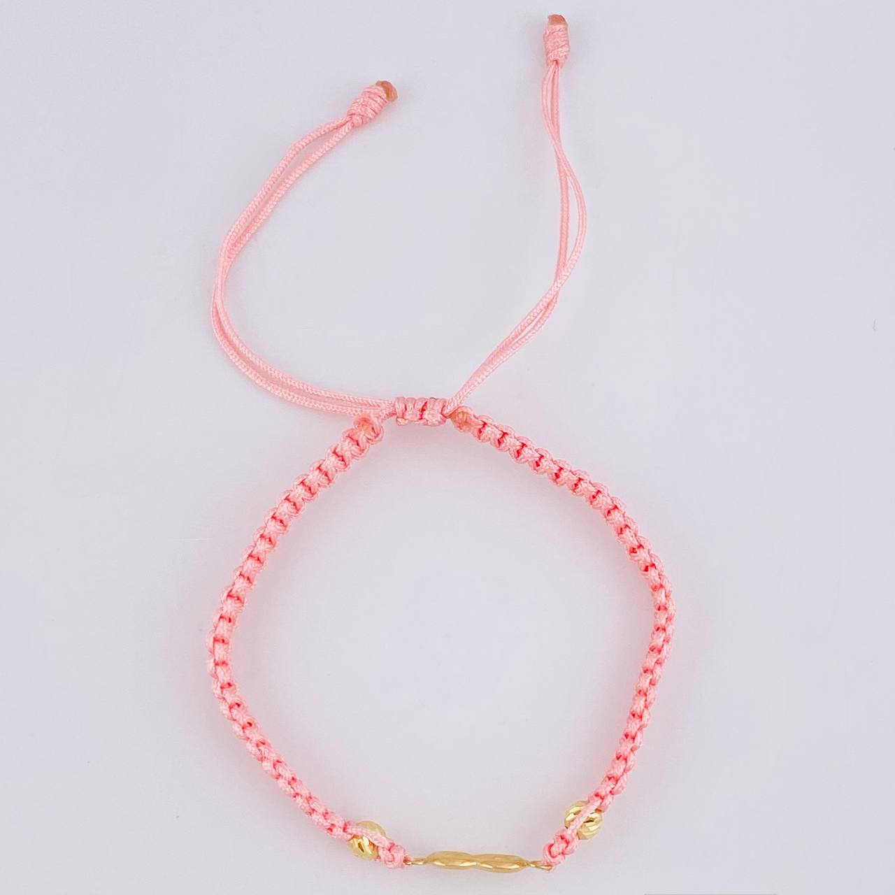 Pulsera Tejida Rosada Herraje Infinito Bolas Diamantadas 4Mm / 2 Und Oro Amarillo 18K