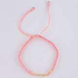 Pulsera Tejida Rosada Herraje Infinito Bolas Diamantadas 4Mm / 2 Und Oro Amarillo 18K