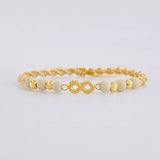 Pulsera Tejida Beige Herraje Infinito Bolas Diamantadas 4Mm / 4 Und Oro Amarillo 18K