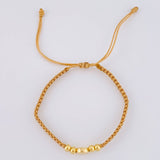 Pulsera Tejida Cafe Herraje San Benito Bolas Lisas 4Mm / 4 Und Oro Amarillo 18K