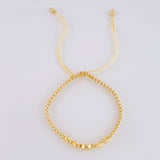 Pulsera Tejida Beige Herraje San Benito Bolas Diamantadas 4Mm / 4 Und Oro Amarillo 18K