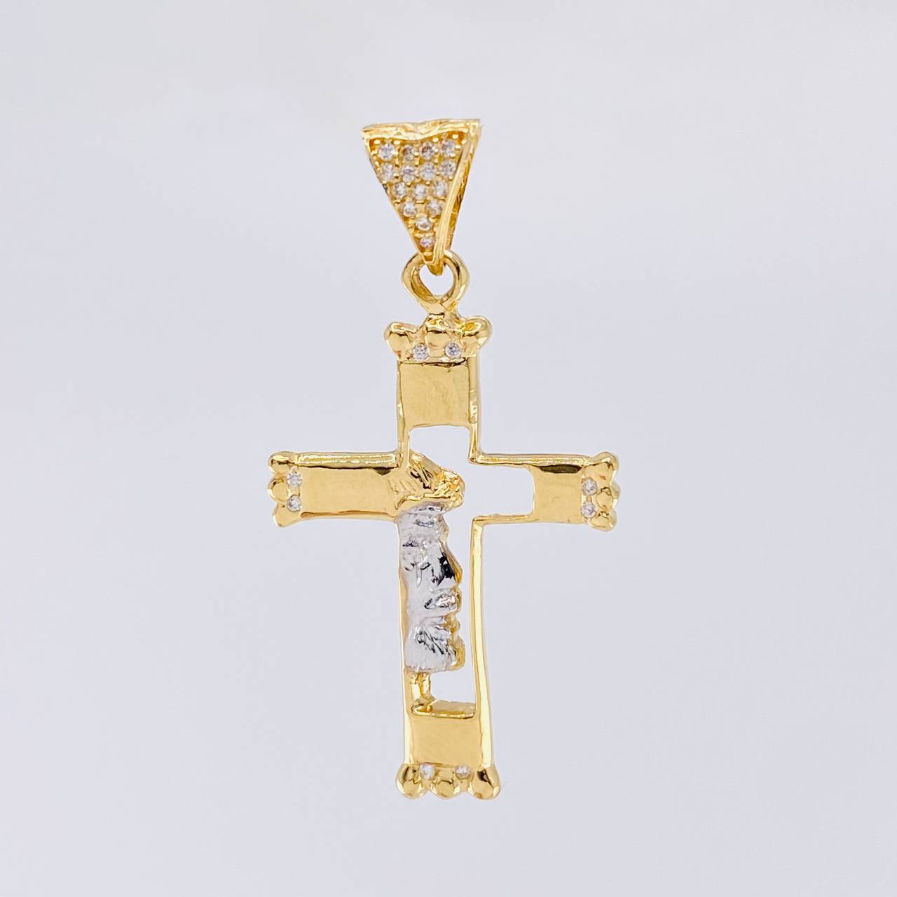 Dije Cruz Silueta Rostro 3.15 g / 4.2 cm Dos Oros Amarillo Blanco 18K