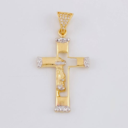 Dije Cruz Silueta Rostro 3.1 g / 4.2 cm Dos Oros Amarillo Blanco 18K