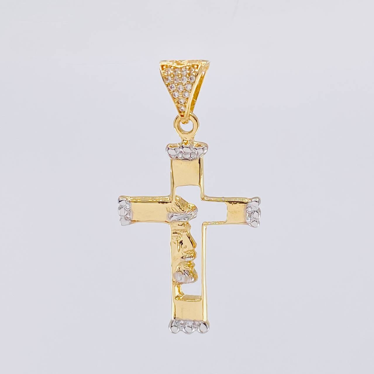 Dije Cruz Silueta Rostro 3.1 g / 4.2 cm Dos Oros Amarillo Blanco 18K