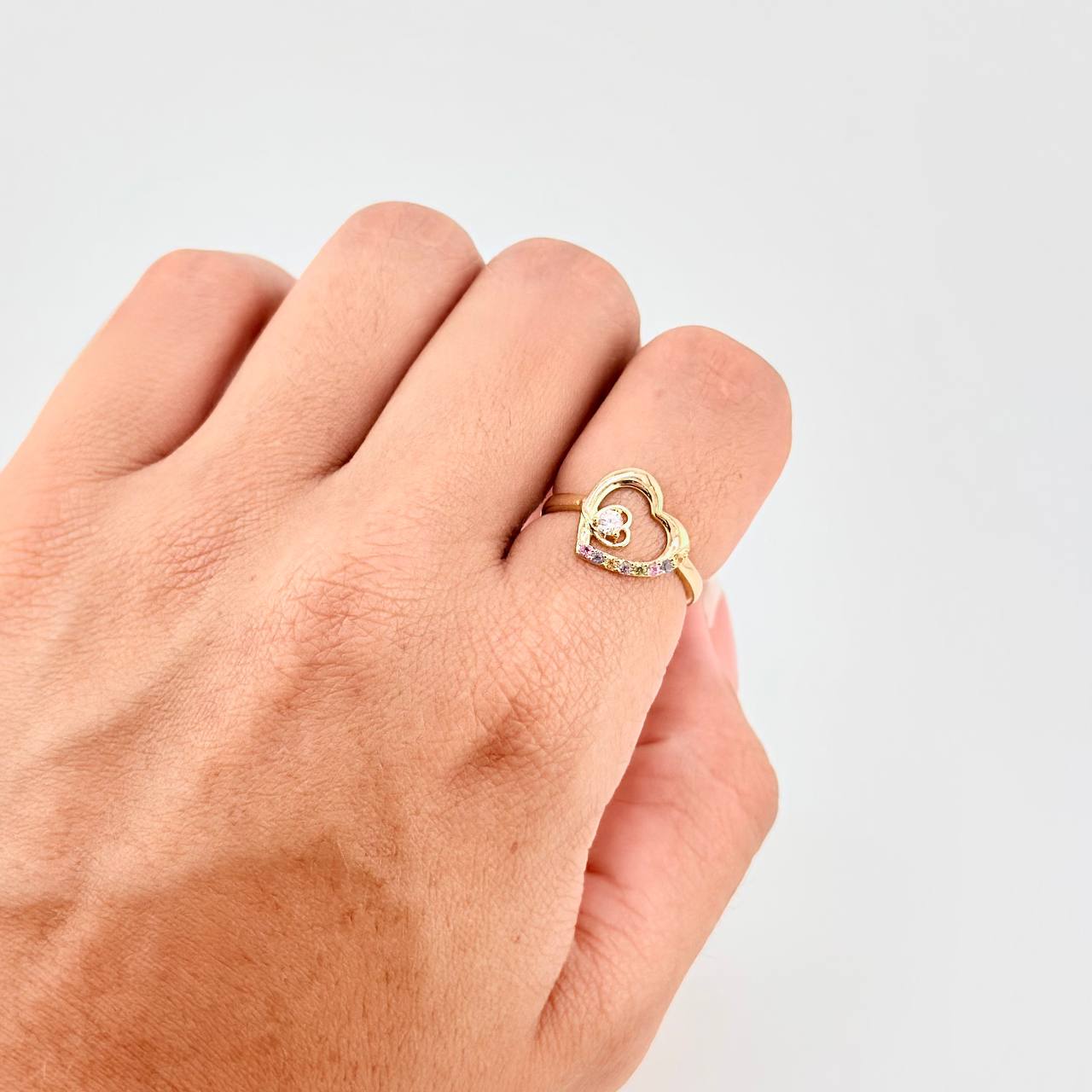 Anillo Doble Silueta Corazón 1.55g / T5 1/4 Oro Amarillo 18K