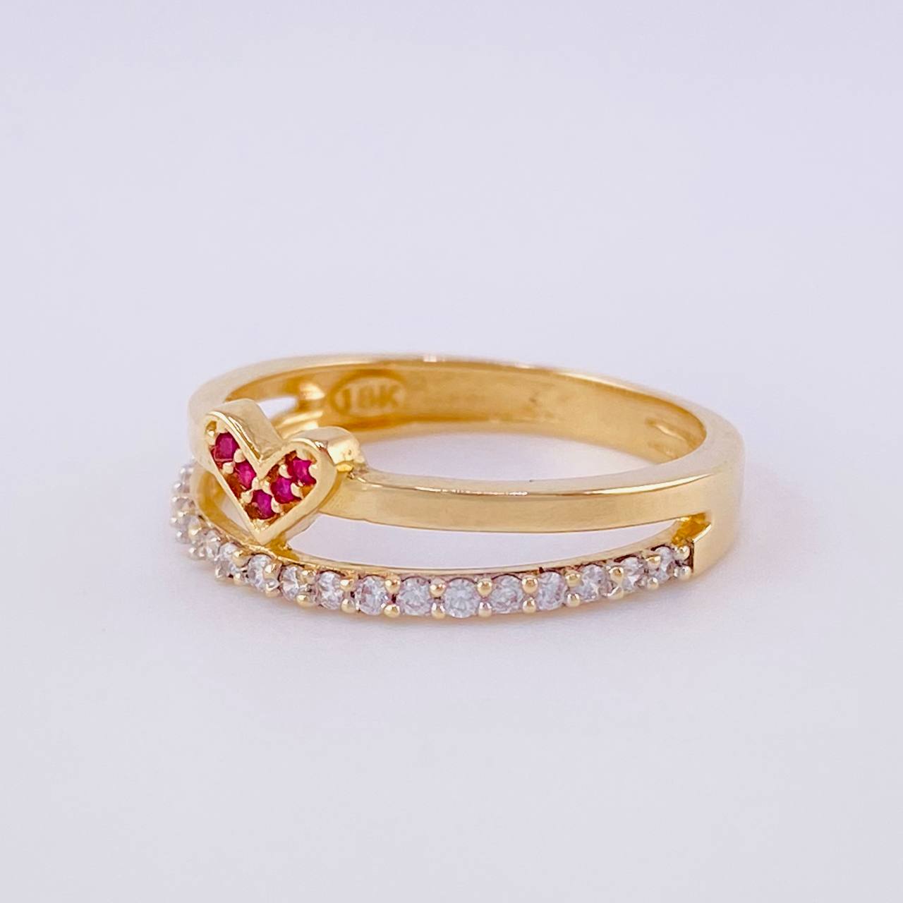 Anillo Doble Carril Corazón 2.45g / T5 3/4 Oro Amarillo 18K