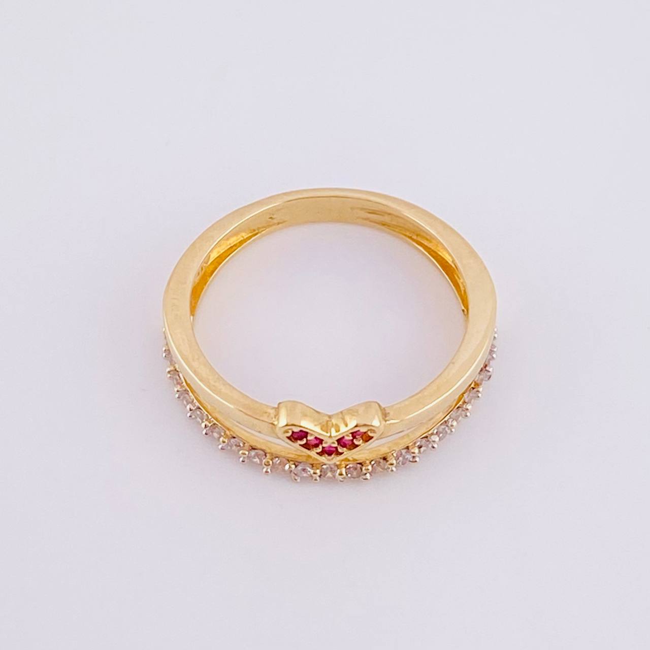 Anillo Doble Carril Corazón 2.45g / T5 3/4 Oro Amarillo 18K