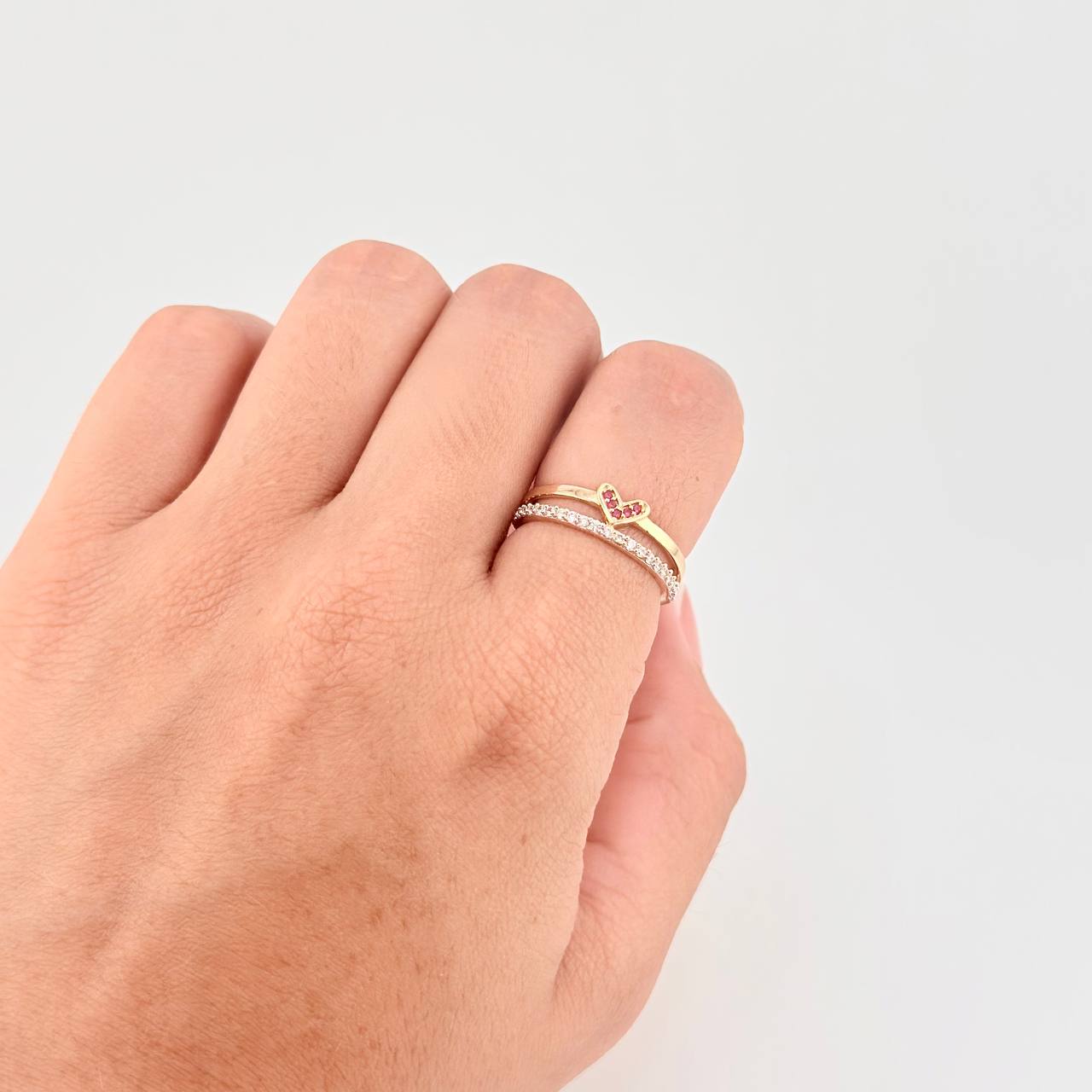 Anillo Doble Carril Corazón 2.45g / T5 3/4 Oro Amarillo 18K