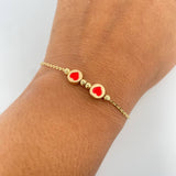 Pulso Aro Seguido Corazones 1.85gr / 19.3cm / 3mm Bolas Diamantadas Oro Amarillo 18K &