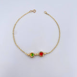 Pulso Aro Seguido Corazones 1.85gr / 19.3cm / 3mm Bolas Diamantadas Oro Amarillo 18K &