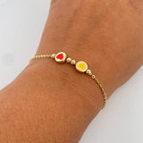 Pulso Aro Seguido Corazones 2.15gr / 19.5cm / 3mm Bolas Diamantadas Oro Amarillo 18K &