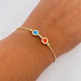 Pulso Aro Seguido Corazones 2.15gr / 19.5cm / 3mm Bolas Diamantadas Oro Amarillo 18K &