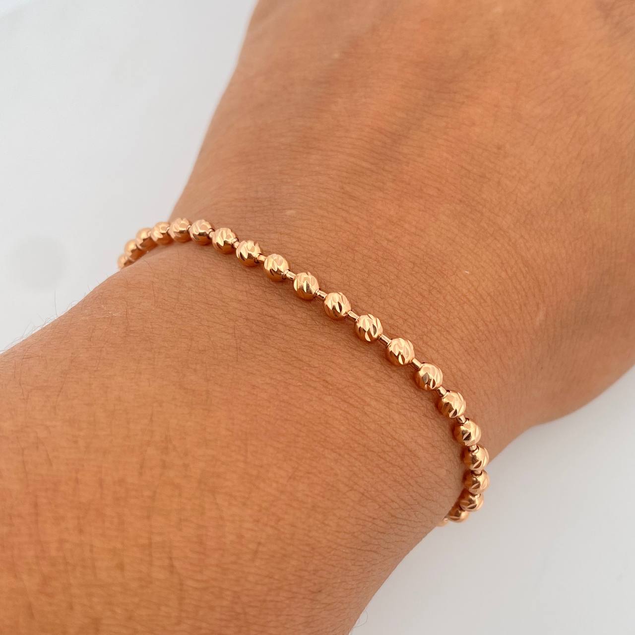 Pulso Militar 6.85gr / 21cm / 3mm Bolas Diamantadas Oro Rosa 18K &