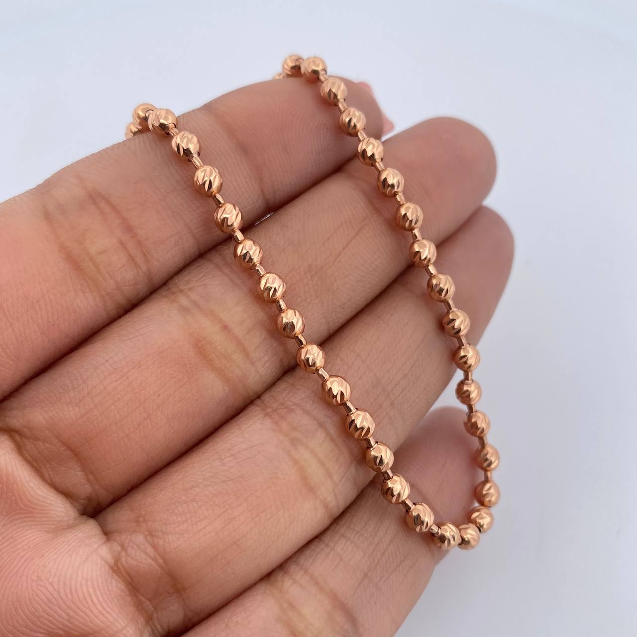 Pulso Militar 6.85gr / 21cm / 3mm Bolas Diamantadas Oro Rosa 18K &