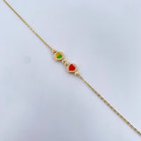 Pulso Aro Seguido Corazones 1.85gr / 19.3cm / 3mm Bolas Diamantadas Oro Amarillo 18K &