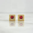 Topos Halo Cuadrado 1.4gr / 7mm Circones Blancos Y Rojo Oro Amarillo 18K ©