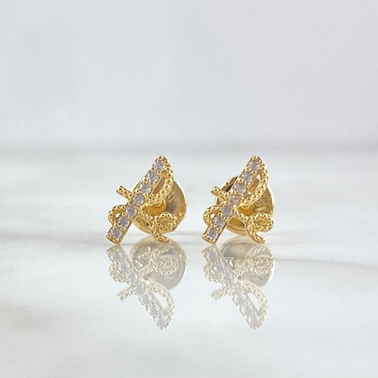 Topos FE 0.8gr / 9mm Cursiva - Circones Blancos Oro Amarillo 18K