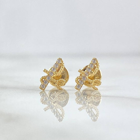Topos FE 0.8gr / 9mm Cursiva - Circones Blancos Oro Amarillo 18K
