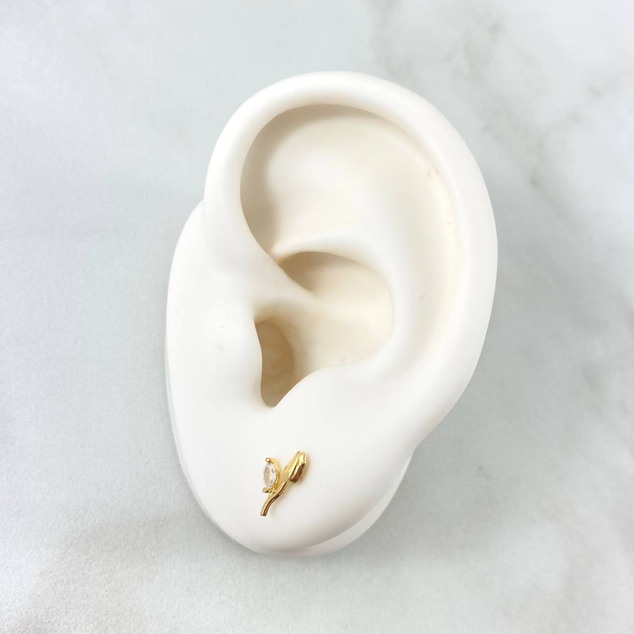 Topos Tulipan 0.75gr / 1cm / Circon Blanco Oro Amarillo 18K ©