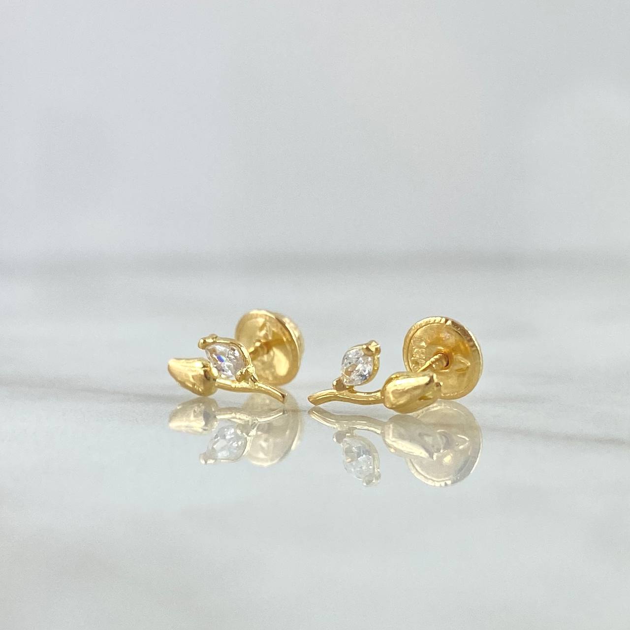 Topos Tulipan 0.75gr / 1cm / Circon Blanco Oro Amarillo 18K ©