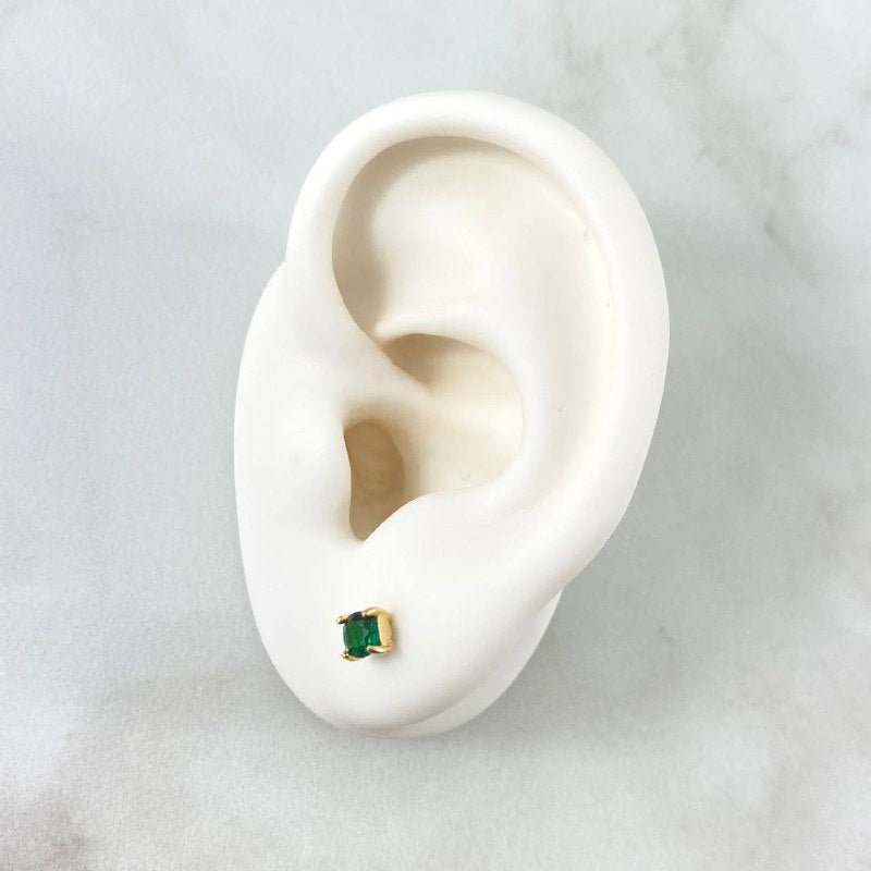 Topos Caja 0.9gr / 4mm Circones Verdes Oro Amarillo 18K (Joya) ©