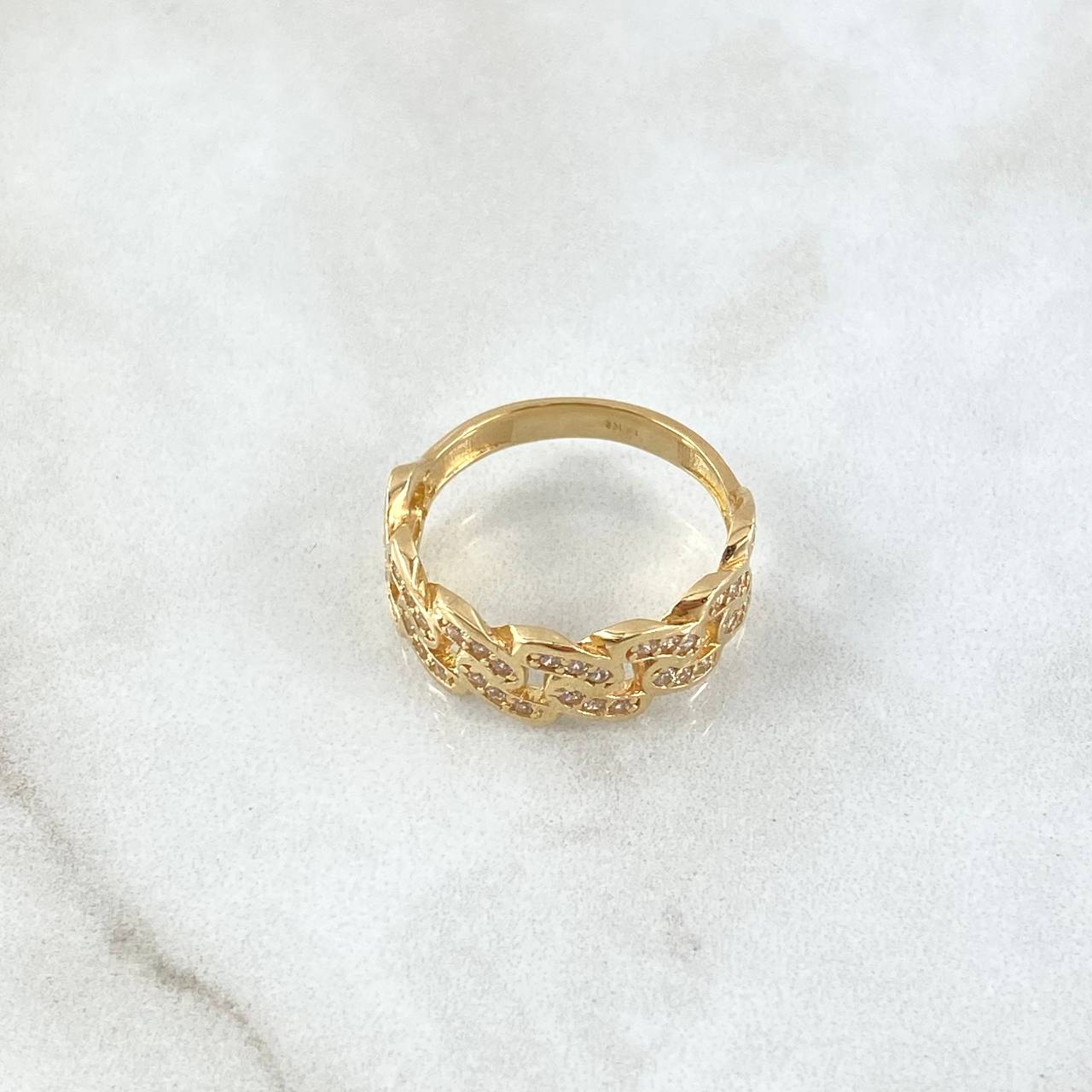 Anillo Cubano 3.85gr / T7 / Circones Blancos Oro Amarillo 18K *
