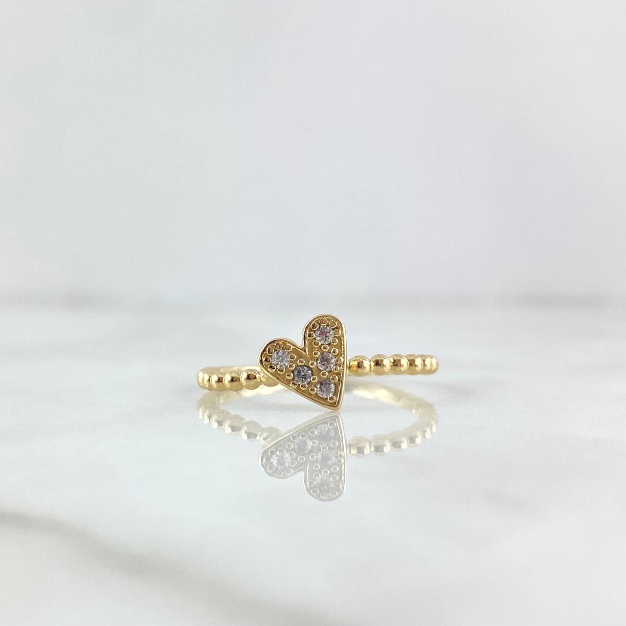 Anillo Esferas Corazón 2.05gr / T7 3/4 / Circones Blancos Oro Amarillo 18K *