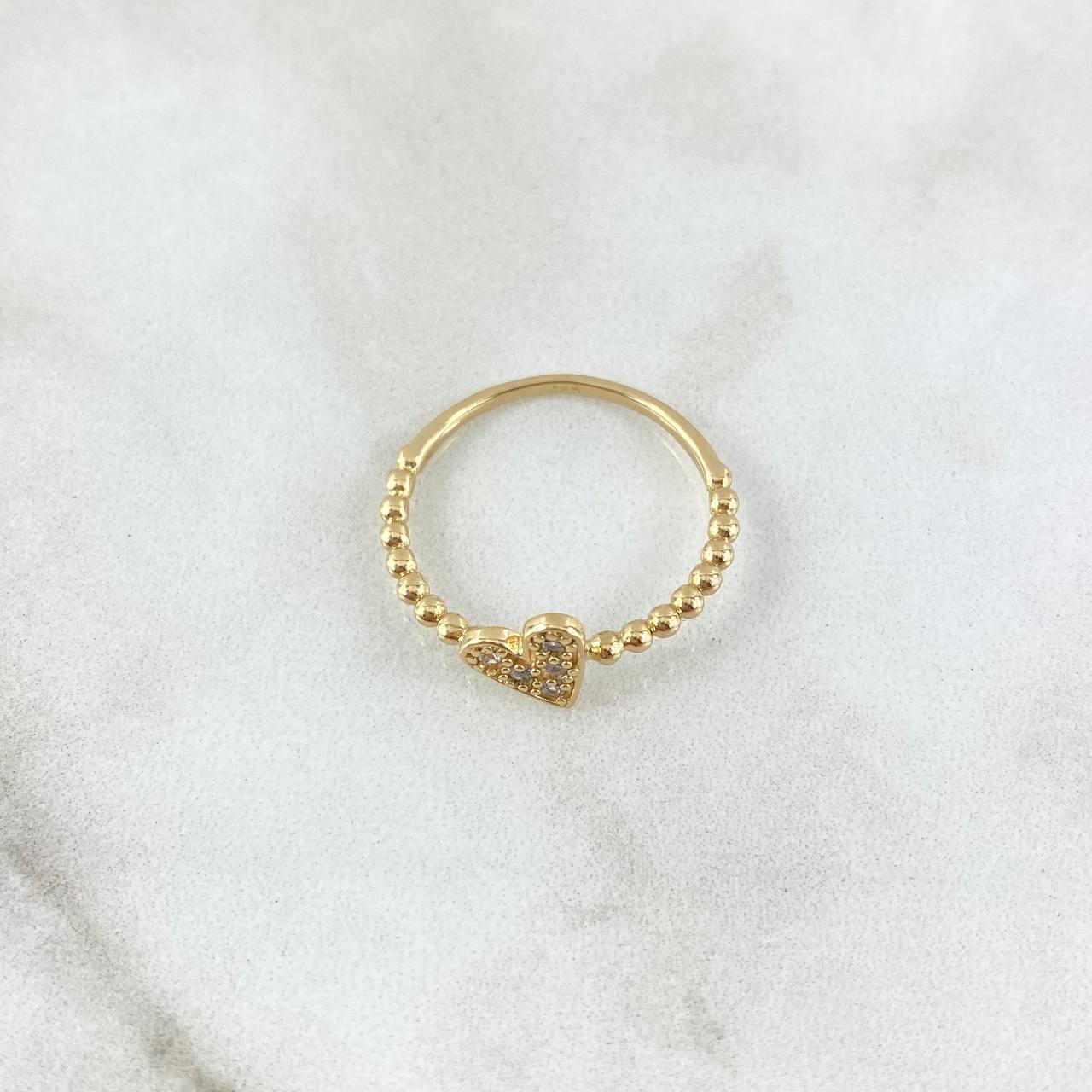 Anillo Esferas Corazón 2.05gr / T7 3/4 / Circones Blancos Oro Amarillo 18K *