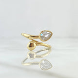 Anillo Gota Curva Bisel 2.45gr / T7 / Circones Blancos Oro Amarillo 18K *