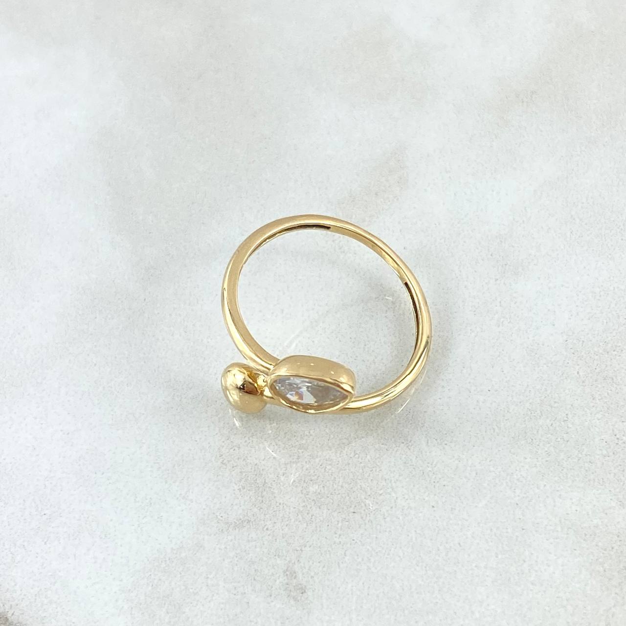 Anillo Gota Curva Bisel 2.45gr / T7 / Circones Blancos Oro Amarillo 18K *