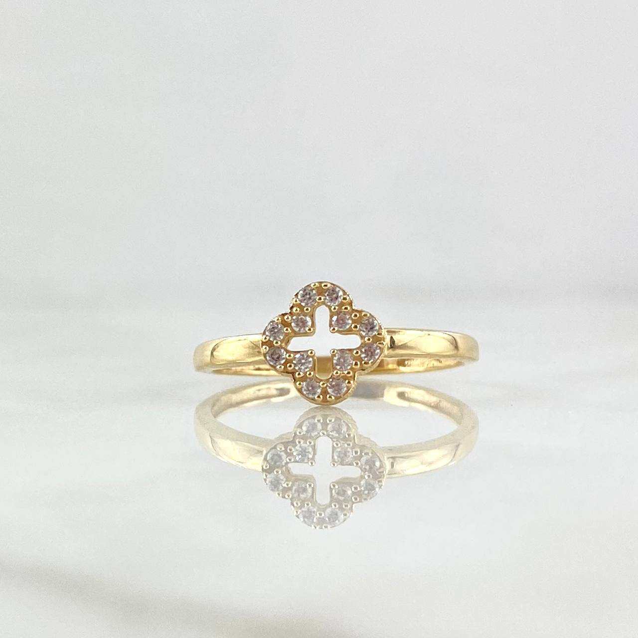 Anillo Silueta Trébol 1.6gr / T6 1/2 / Circones Blancos Oro Amarillo 18K