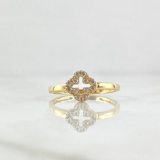 Anillo Silueta Trébol 1.6gr / T6 1/2 / Circones Blancos Oro Amarillo 18K