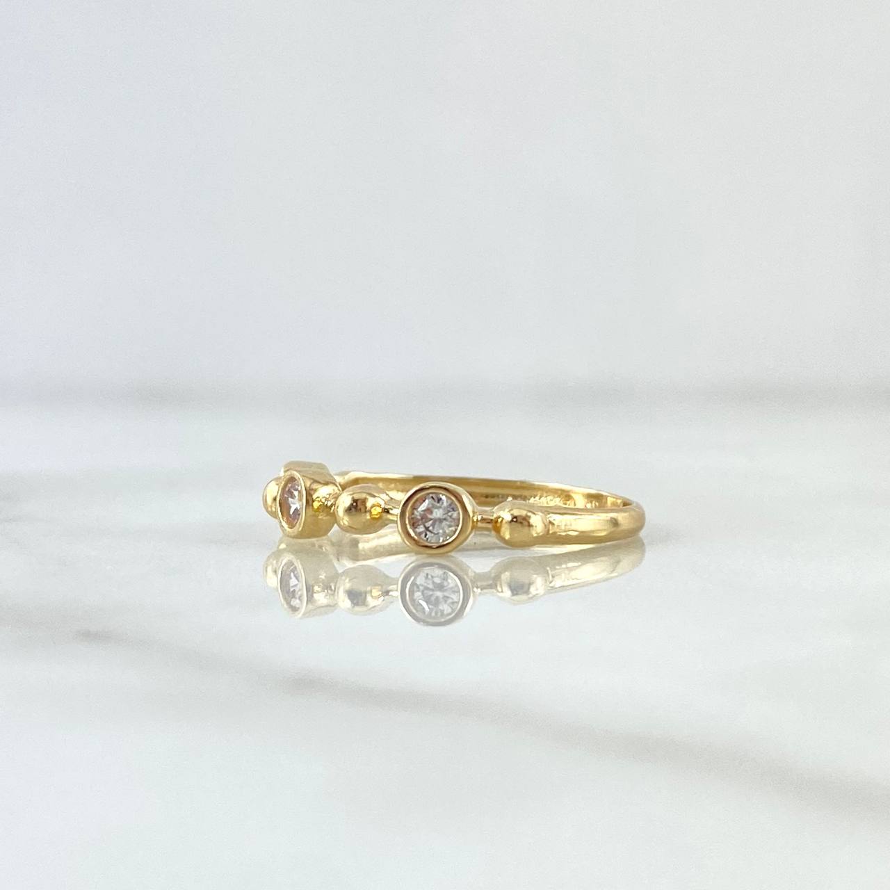 Anillo Esferas Bisel 1.65gr / T6 3/4 / Circones Blancos Oro Amarillo 18K *