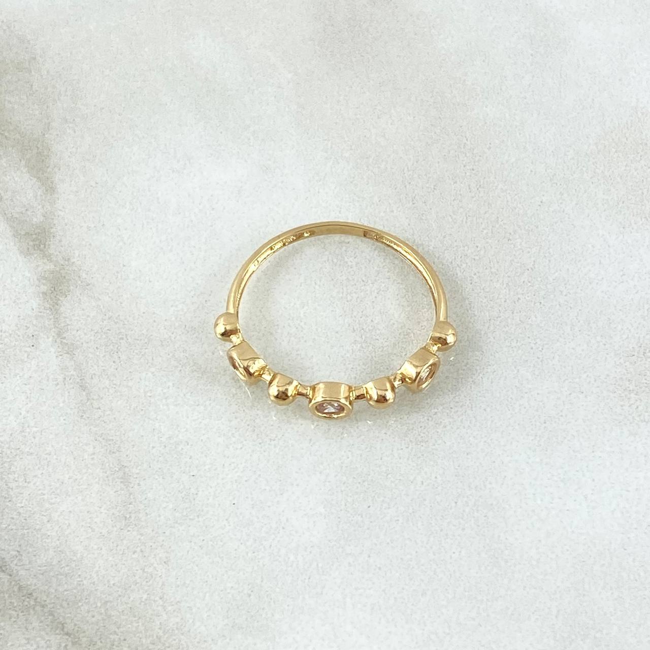 Anillo Esferas Bisel 1.65gr / T6 3/4 / Circones Blancos Oro Amarillo 18K *